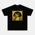 Camiseta Unisex Rana con Corte Bob – Diseño Ilustración Surrealista y Divertida, Manga Corta, Cuello Redondo, Negra