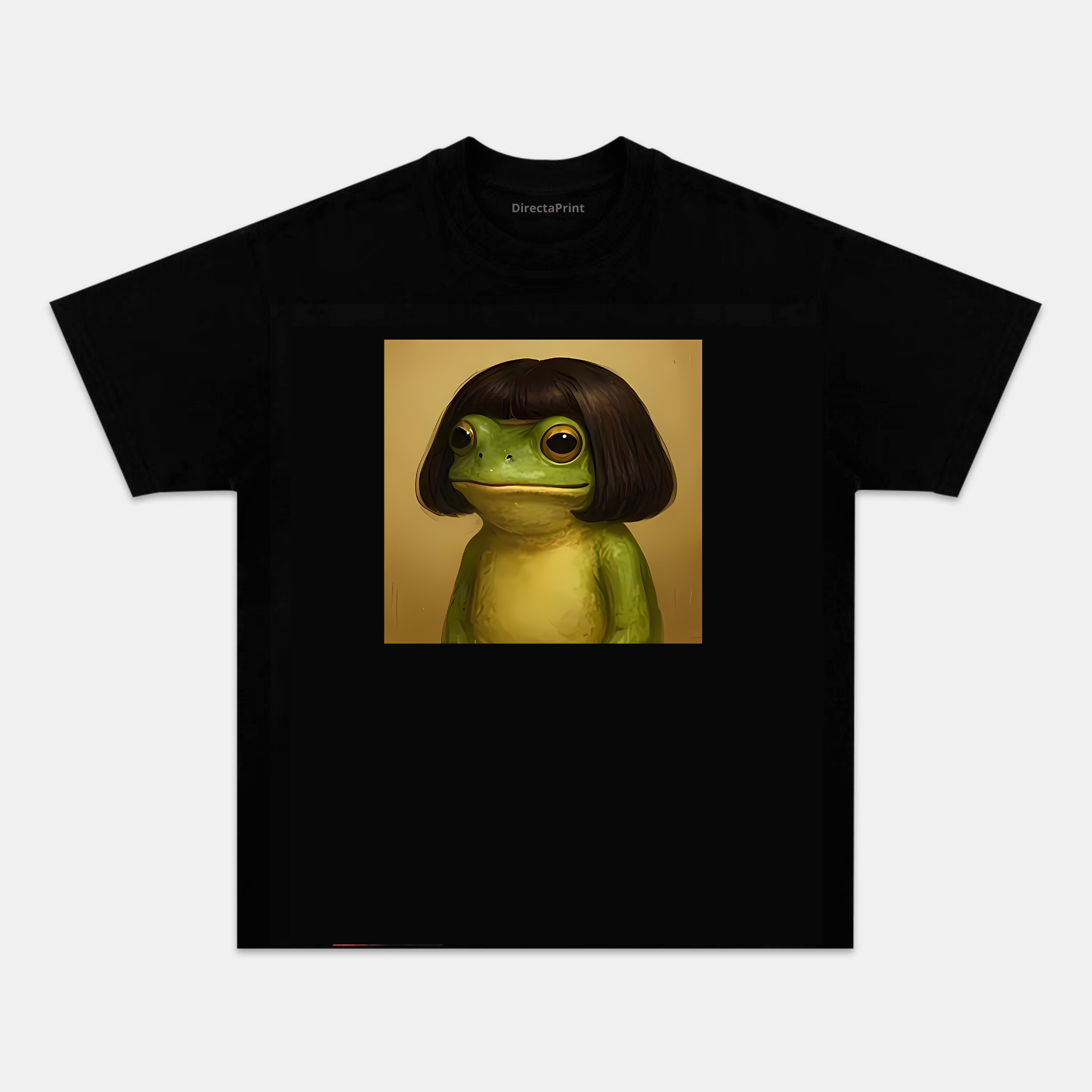 Camiseta Unisex Rana con Corte Bob – Diseño Ilustración Surrealista y Divertida, Manga Corta, Cuello Redondo, Negra