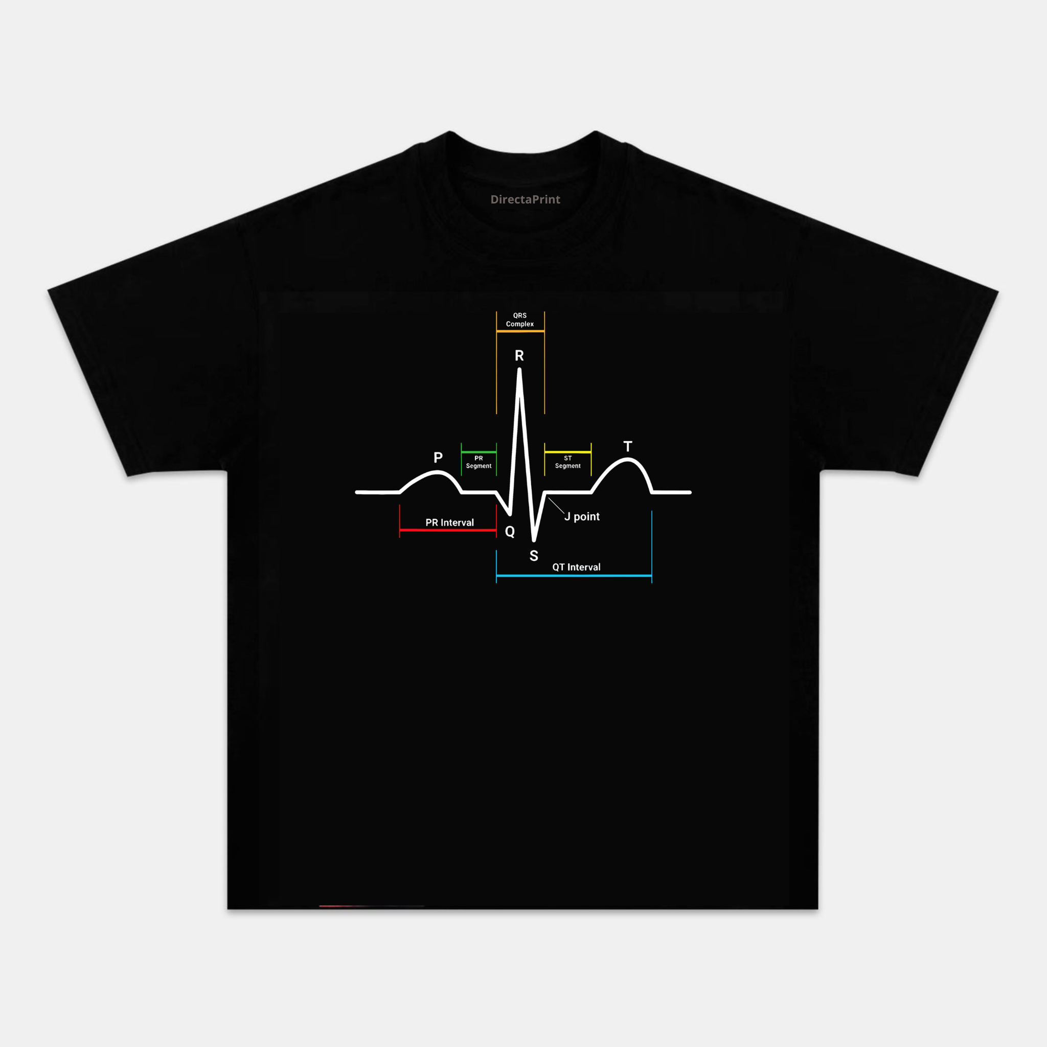 Camiseta Unisex Electrocardiograma ECG – Diseño Médico de Ritmo Cardíaco, Manga Corta, Cuello Redondo, Negra