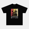 Camiseta Unisex “La Vida es una Aventura” – Diseño Van Camper Retro con Palmera, Manga Corta, Cuello Redondo, Negra