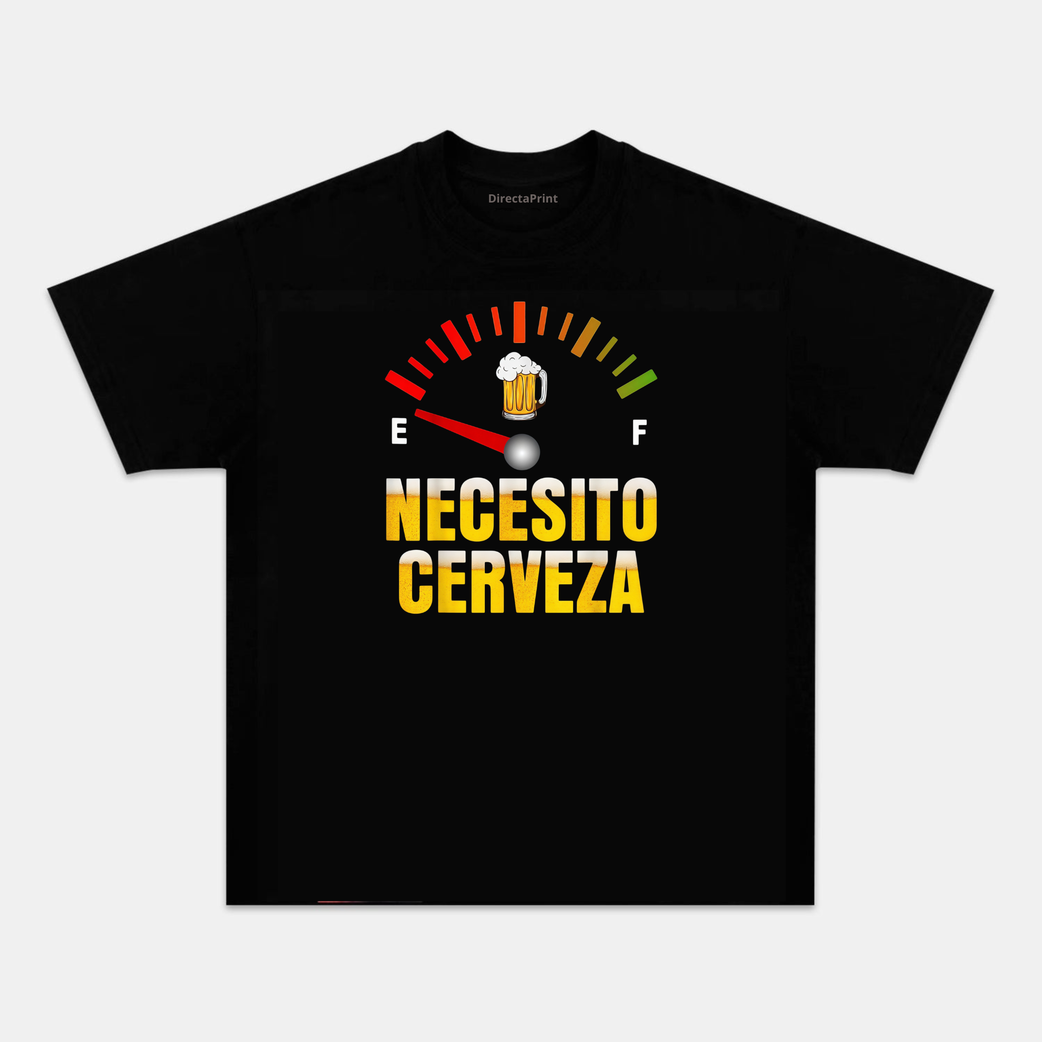 Camiseta Divertida “Necesito Cerveza” – Diseño Medidor de Combustible Cervecero, Manga Corta Unisex Negra