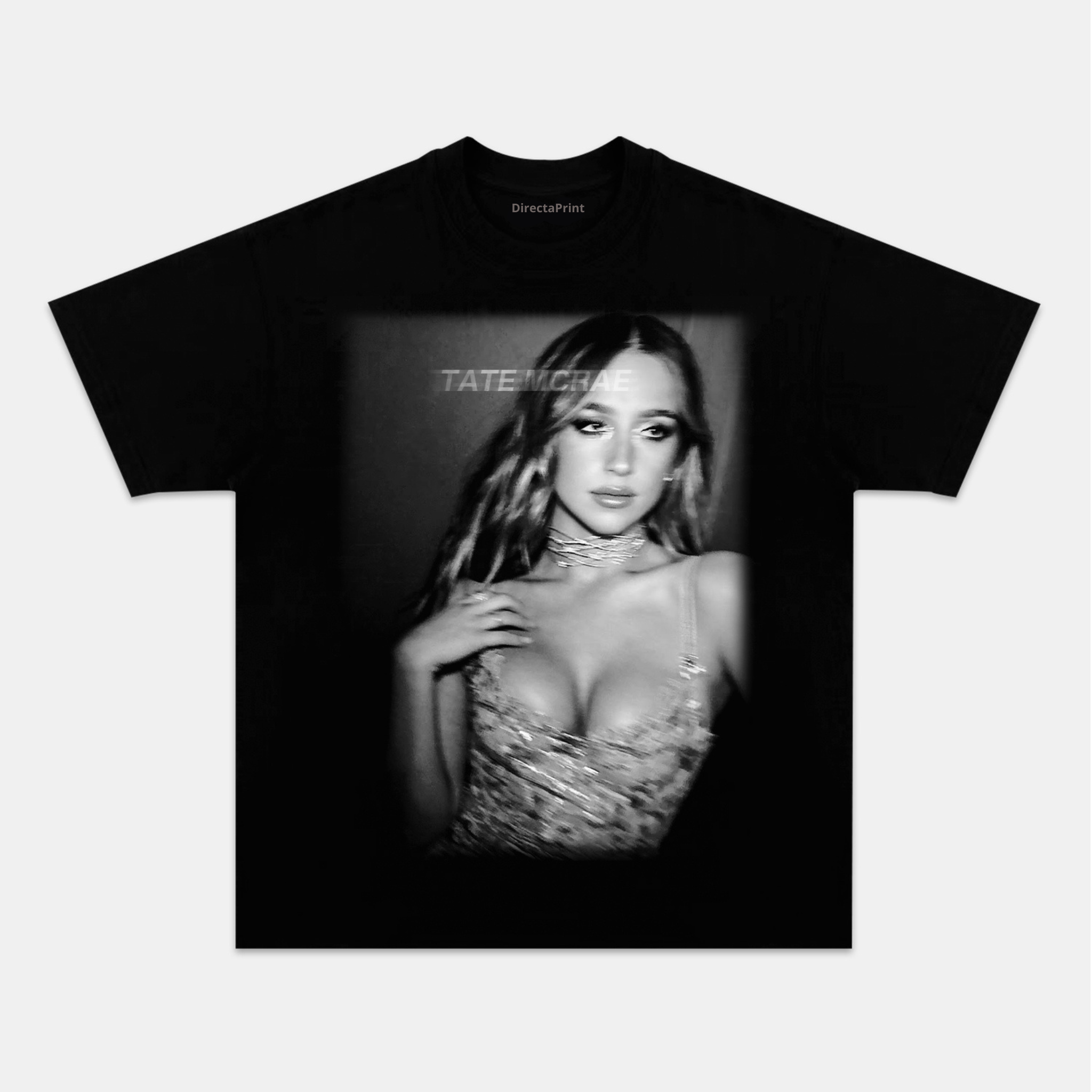Camiseta Unisex Retrato Fashion Blanco y Negro – Diseño Fotográfico Estilo Editorial, Manga Corta Negra
