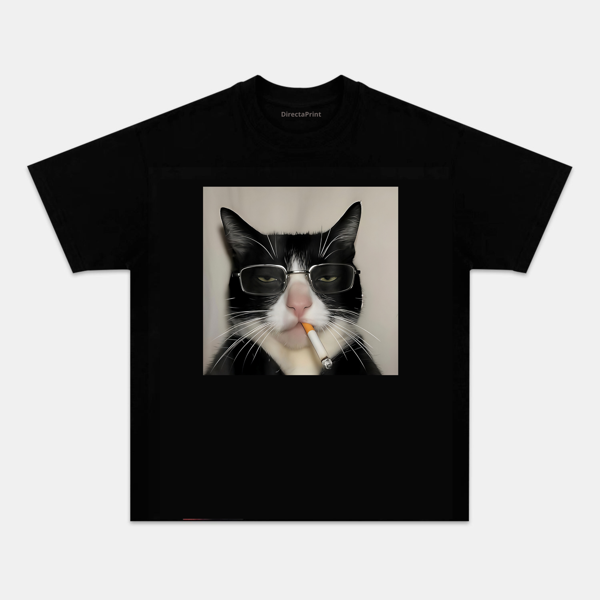 Camiseta Unisex Gato Cool con Gafas – Diseño Divertido de Gato Rebelde, Manga Corta, Cuello Redondo, Negra
