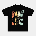 Camiseta Unisex Papá³ – Diseño Retro de Puños Familiares para Papá de 3 Hijos, Manga Corta, Cuello Redondo, Negra