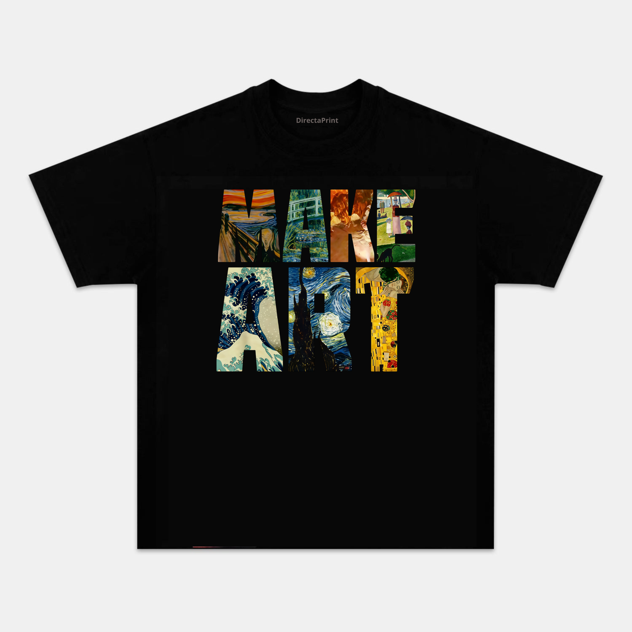 Camiseta Unisex “ARTE” – Diseño con Pinturas Clásicas en Estilo Collage Artístico, Manga Corta, Cuello Redondo, Negra