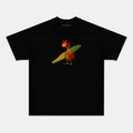 Camiseta Unisex Gallo Surfista – Diseño Divertido Tropical con Tabla de Surf, Manga Corta, Cuello Redondo, Negra