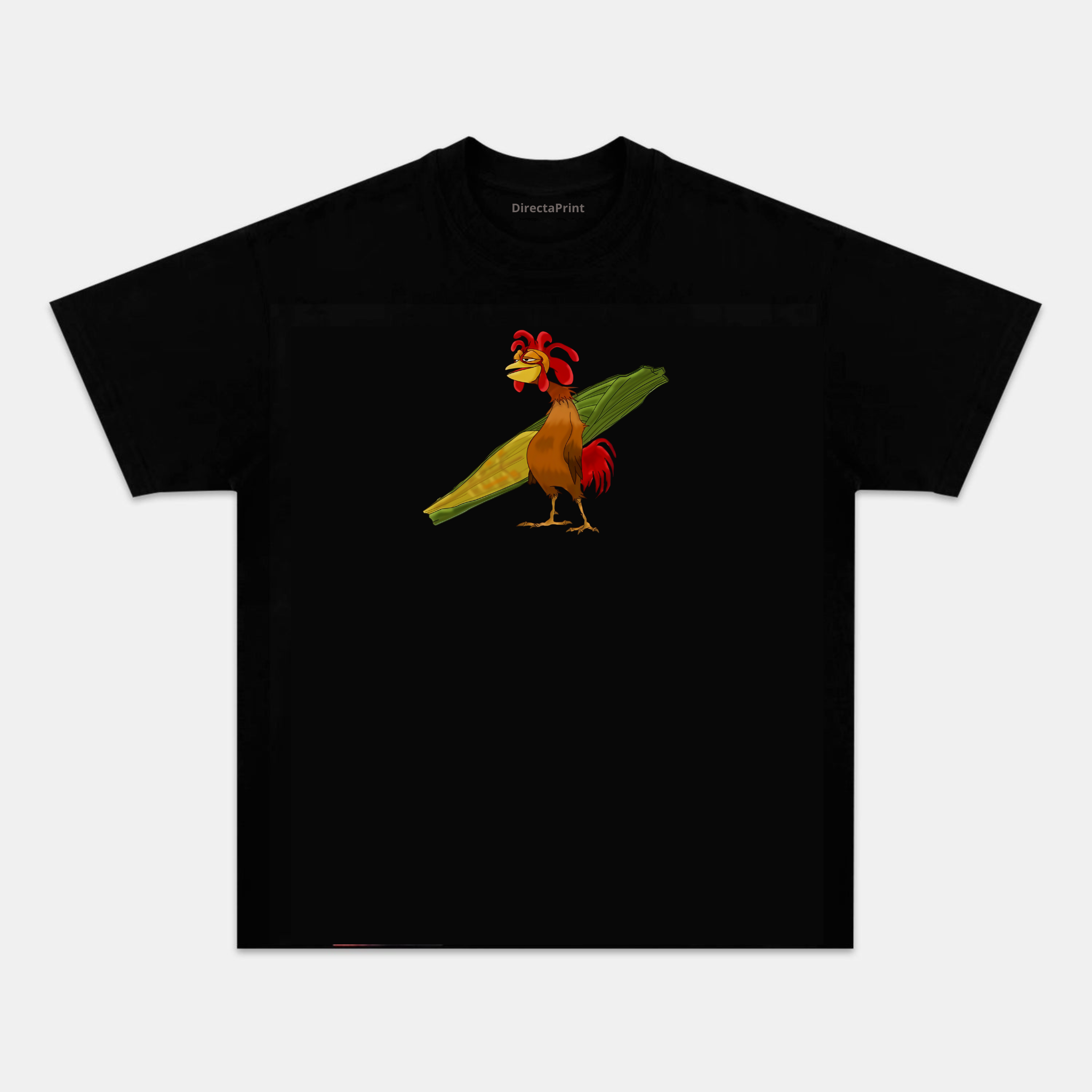 Camiseta Unisex Gallo Surfista – Diseño Divertido Tropical con Tabla de Surf, Manga Corta, Cuello Redondo, Negra