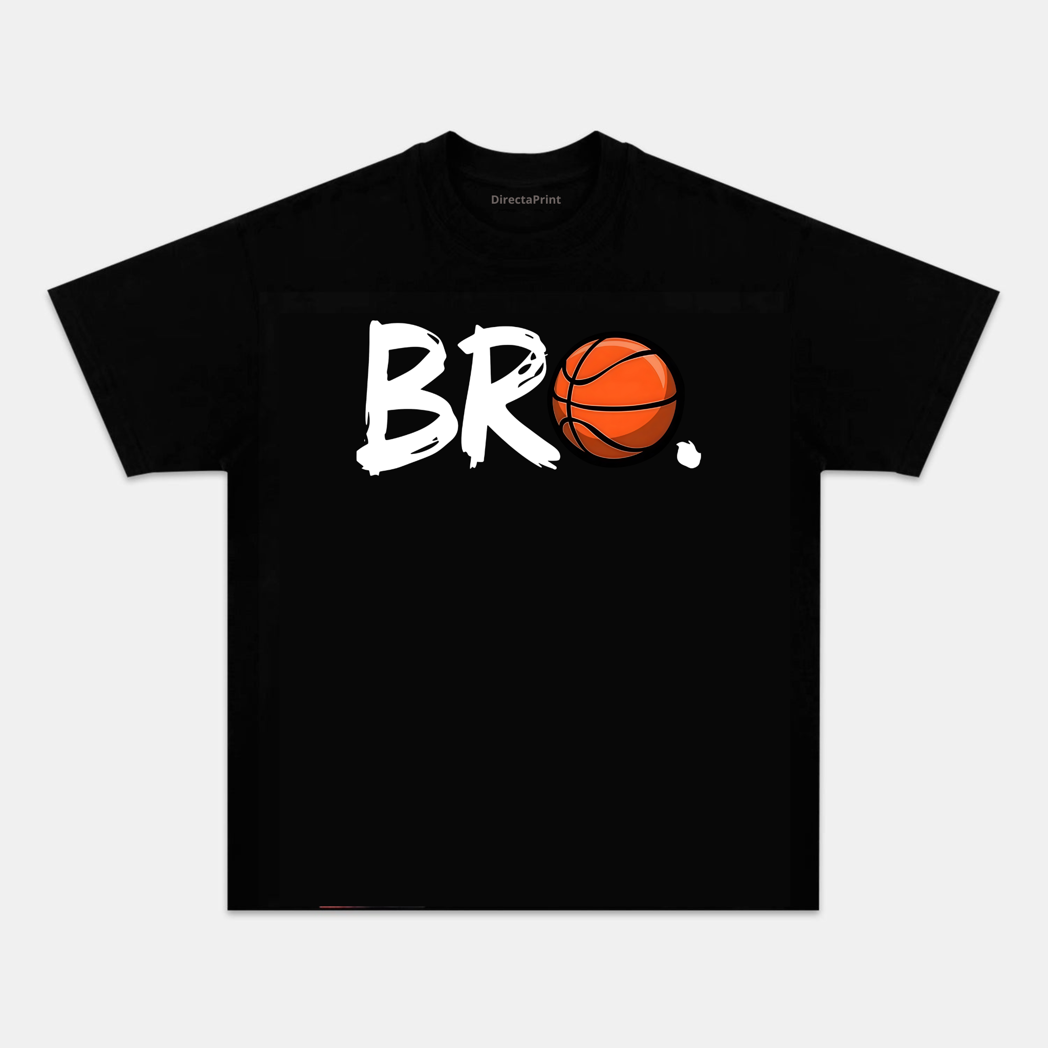 Camiseta Unisex “BRO.” Baloncesto – Diseño Tipográfico con Balón Basketball, Manga Corta, Cuello Redondo, Negra