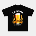 Camiseta Divertida de Cerveza “La Última y Me Voy (a por otra)” – Diseño Humorístico Cervecero, Manga Corta Unisex Negra
