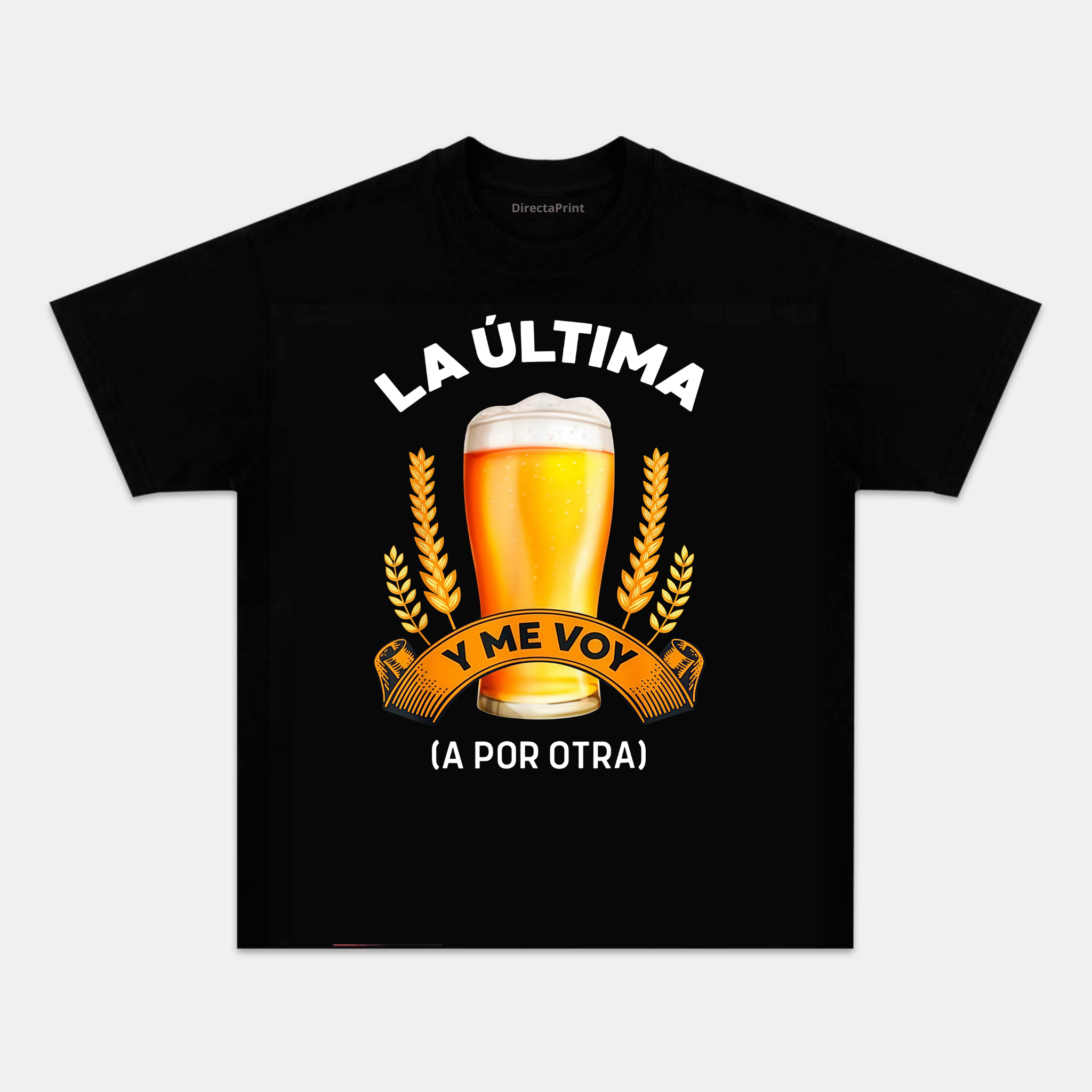Camiseta Divertida de Cerveza “La Última y Me Voy (a por otra)” – Diseño Humorístico Cervecero, Manga Corta Unisex Negra