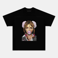 Camiseta Unisex Estilo Pop Fashion – Retrato Mujer con Chicle, Diseño Artístico Moderno, Manga Corta, Negra