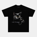 Camiseta Unisex Gato Negro Realista – Diseño Elegante de Felino con Ojos Dorados, Manga Corta, Cuello Redondo, Negra