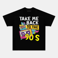 Camiseta Unisex Retro “Llévame de Vuelta a los 90” – Diseño Cassette Vintage Años 90, Manga Corta, Cuello Redondo, Negra