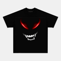 Camiseta Unisex Cara Demoníaca – Diseño Oscuro con Ojos Rojos Brillantes, Manga Corta, Cuello Redondo, Negra
