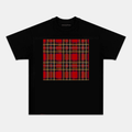 Camiseta Unisex Patrón Tartán Escocés – Diseño Cuadros Rojos Clásico, Manga Corta, Cuello Redondo, Negra