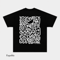 Camiseta Unisex Arte Doodle Abstracto – Diseño Ilustrado Estilo Urbano, Manga Corta, Cuello Redondo, Negra