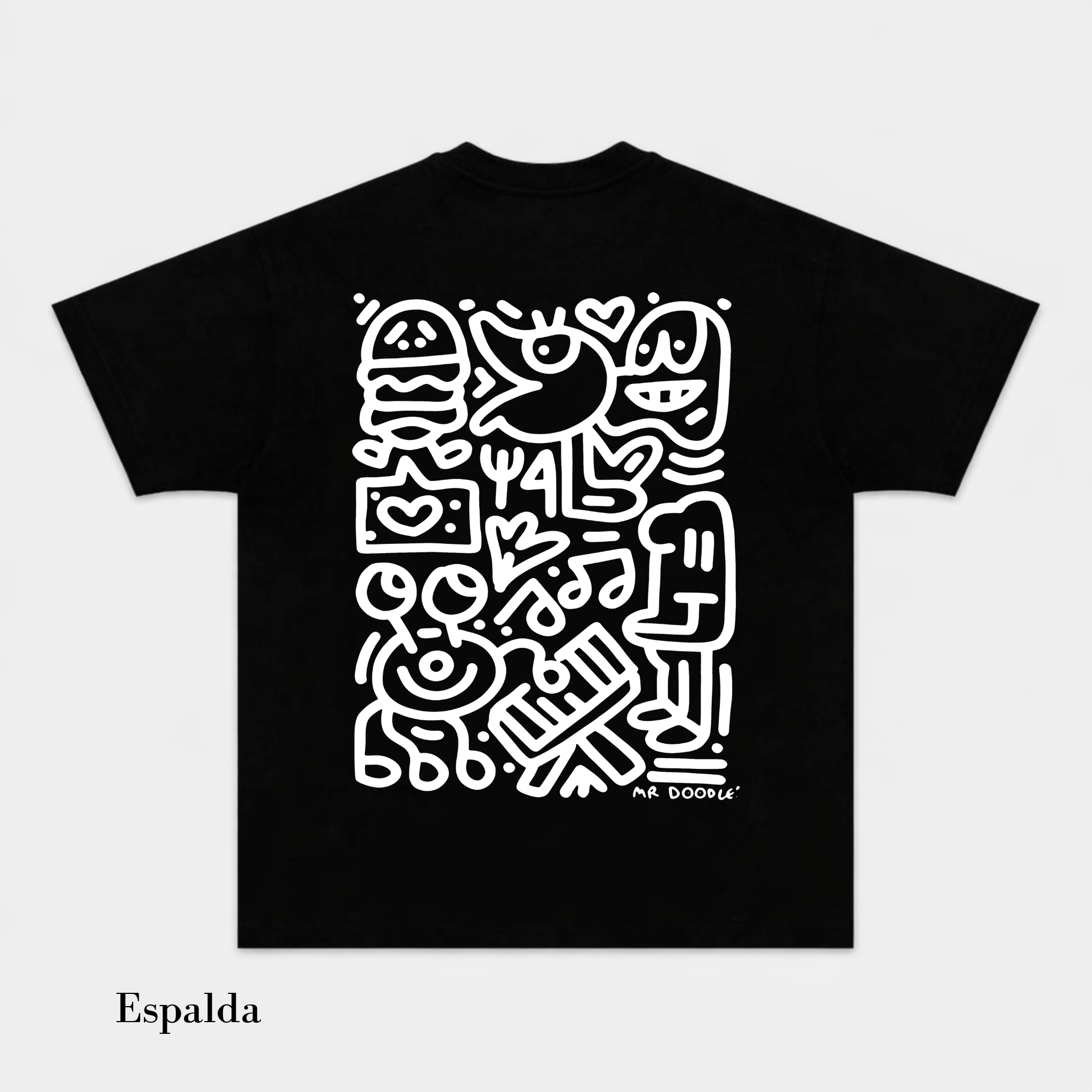 Camiseta Unisex Arte Doodle Abstracto – Diseño Ilustrado Estilo Urbano, Manga Corta, Cuello Redondo, Negra