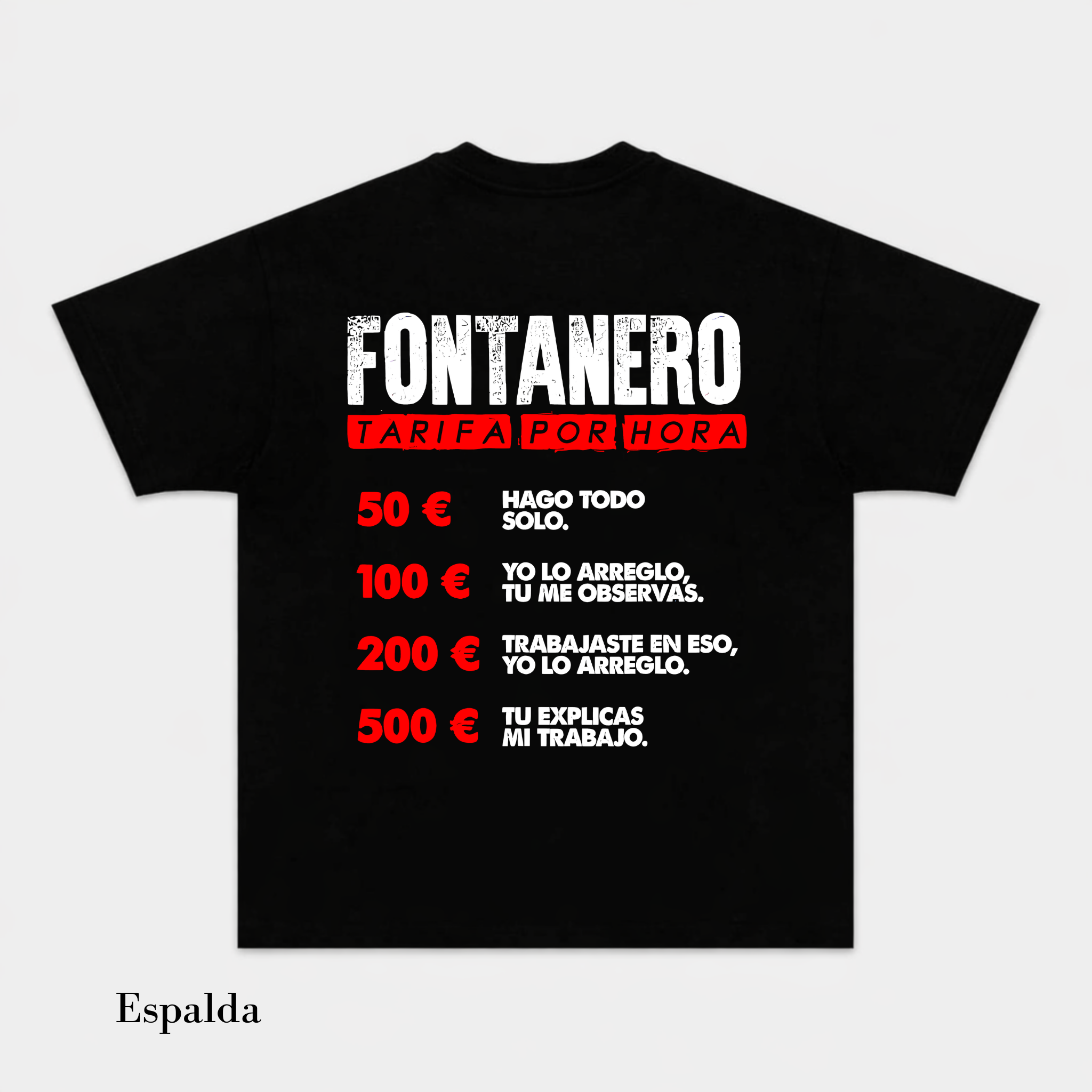 Camiseta Unisex Humor de Fontanero – “Tarifa por Hora” Diseño Divertido para Profesionales, Manga Corta, Cuello Redondo, Negra