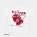 Camiseta Unisex Fresas Vintage – Diseño Botánico Retro de Strawberry, Manga Corta, Cuello Redondo, Blanca