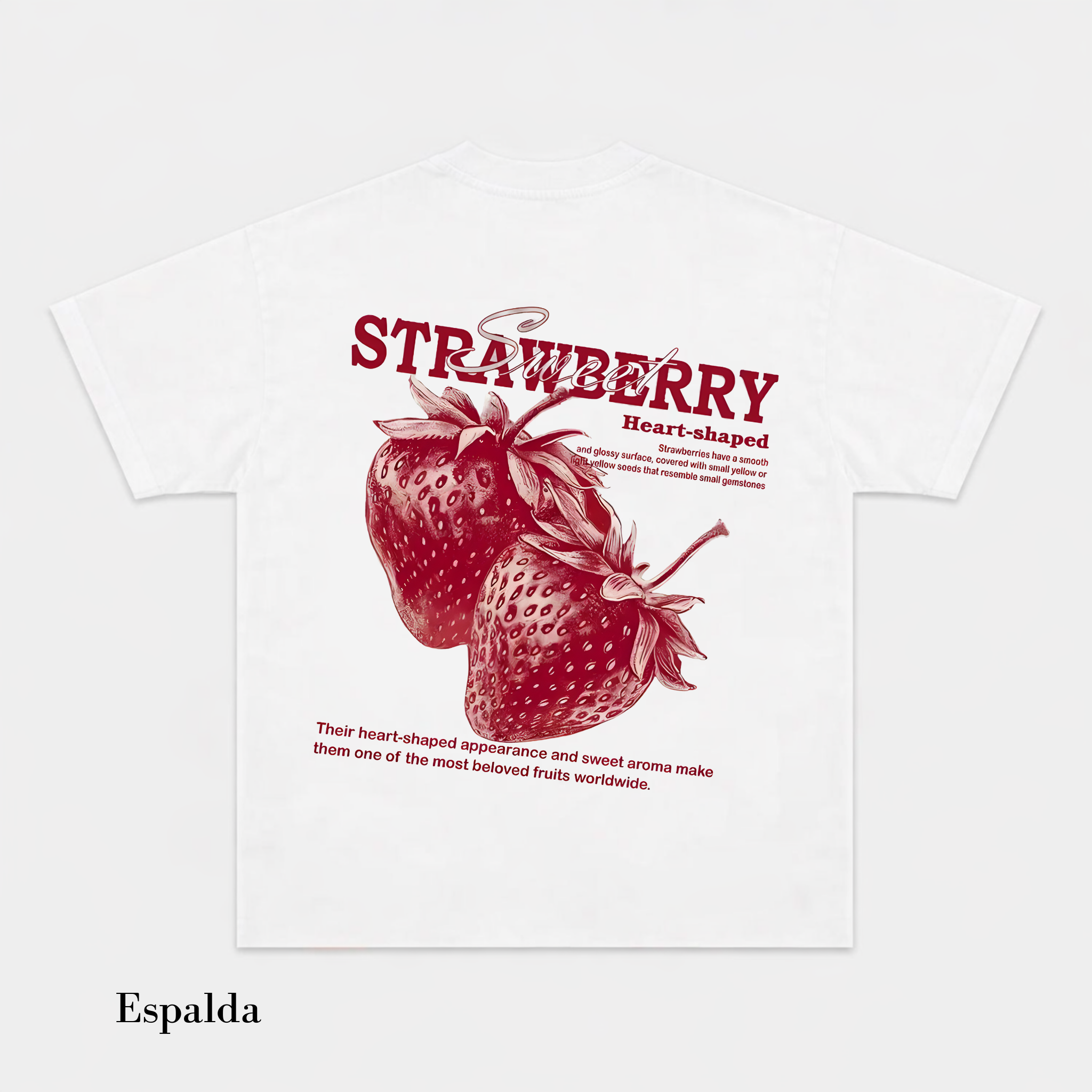 Camiseta Unisex Fresas Vintage – Diseño Botánico Retro de Strawberry, Manga Corta, Cuello Redondo, Blanca