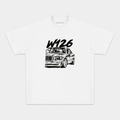 Camiseta Unisex Mercedes W126 Clásico – Diseño Automotriz Retro para Amantes de los Autos, Manga Corta, Cuello Redondo, Blanca