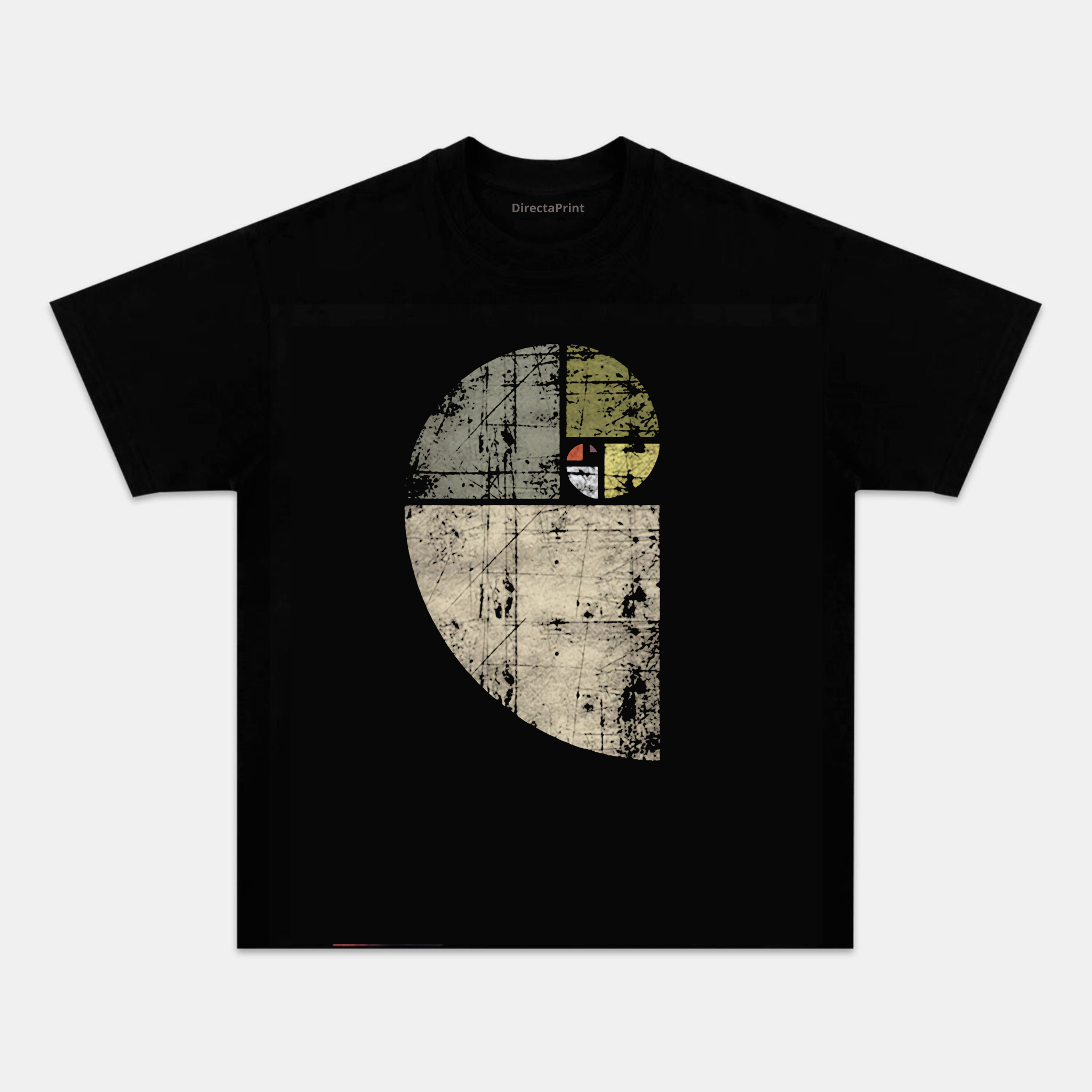 Camiseta Unisex Espiral de Fibonacci Vintage – Diseño Geométrico de Proporción Áurea, Manga Corta, Cuello Redondo, Negra